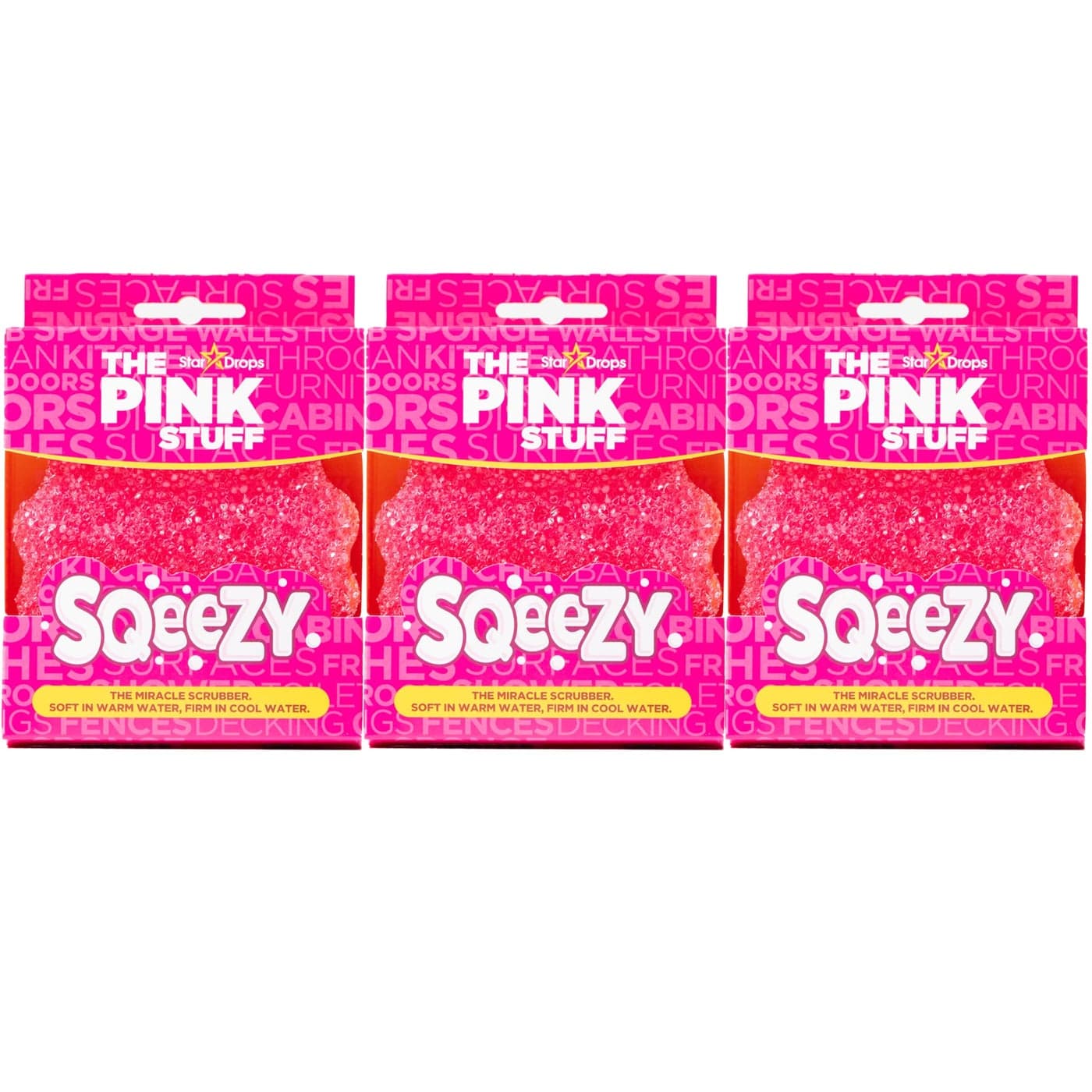 Stardrops The Pink Stuff SQeeZY Miracle Scrubber Sponge Scratch Free Solution for Ultimate Home Cleaning Perfect for Kitchens Bathrooms and Outdoor Use 3Pack