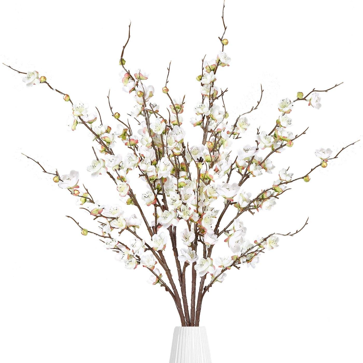 Sggvecsy Artificial Plum Blossom Flowers 4 Pcs Faux Cherry Blossom Stems Faux Silk Plum Blossom Branches 362 Fake Flowers Long Stems for Vase Arrangements Home Wedding Table Decor White