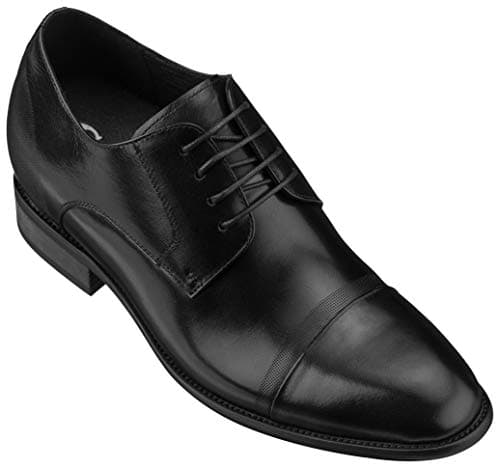 CALTO Men's Invisible Height Increasing Elevator Shoes - Black Premium Leather Lace-up Formal Oxfords - 3 Inches Taller - Y1004 - Size 7 D(M) US