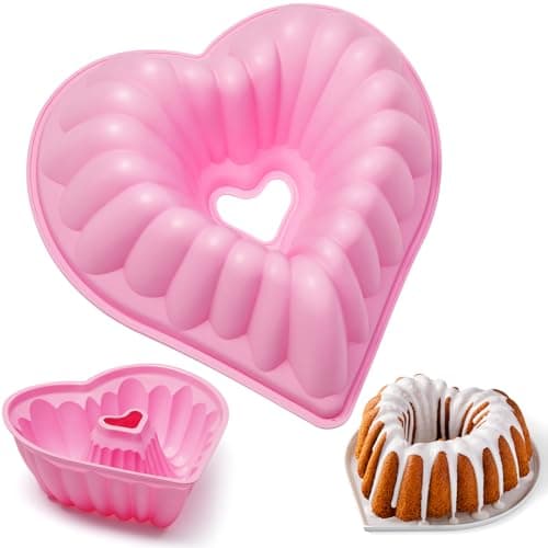 Teenyyou 9 Inch Heart Shaped Nonstick Silicone Fluted Cake Pan for Brownies Baking Valentine's Day Cake Molds Heart Shape Pan Wedding Cheesecake Chocolate Baking Kitchen Accessories for Party(Pink)