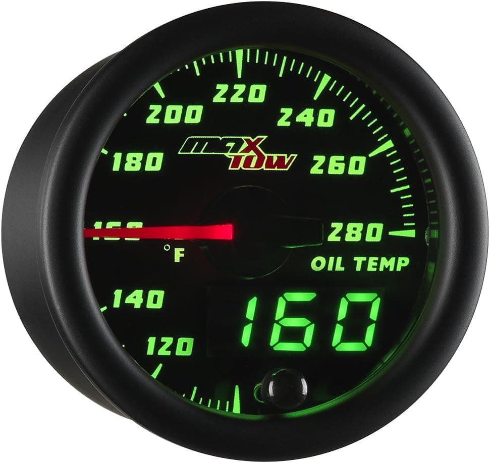MaxTow Double Vision 280°F Oil Temperature Gauge Kit - Electronic Sensor - Black Face - Green LED - 2-1/16" (52mm)