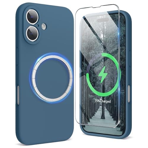 SURPHY Designed for iPhone 16 Plus Case Compatible with MagSafe (6.7 inch 2024), with Screen Protector Liquid Silicone Phone Case (Camera Protective, Soft Microfiber Lining) (Lake Green)