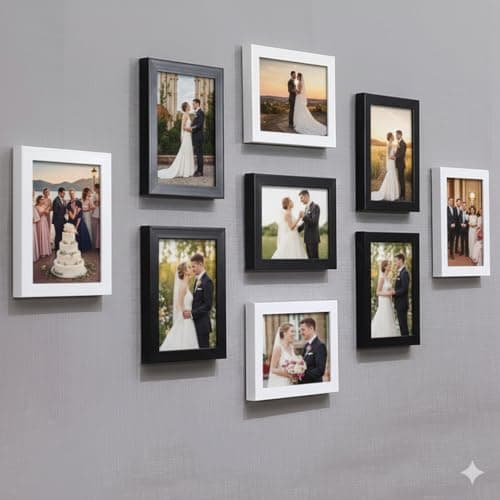 Stuthi Arts 5x7 inch Glass Photo Frames Set of 9 | Wall Photo Frame Collage for Home Decor | Black & White Mix Frames | Family Photo Gallery | Wall Hanging & Tabletop Display
