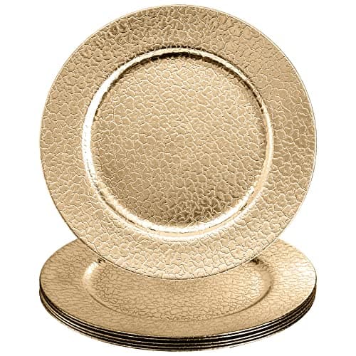 Kingrol 6 Pack 13 Inch Gold Charger Plates, Round Dinner Chargers, Heavy Duty and Reusable Decorative Plates for Wedding Party, Elegant Place Setting, Glam Table Decor