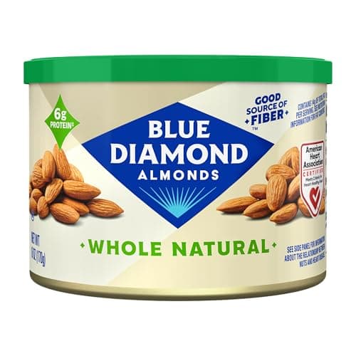 Blue Diamond Almonds Whole Natural Raw Snack Nuts GMOFree Protein Fiber No Artificial Colors or Flavors No Gluten Ingredients Smart Snacking for Lunch Holidays Cheese Boards 6 Ounce Can
