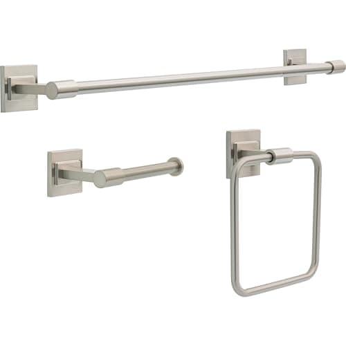 Delta Faucet McLaren 3Piece Bathroom Set SpotShield Brushed Nickel 1824 Towel Rack Toilet Paper Holder Ring MCL63BN