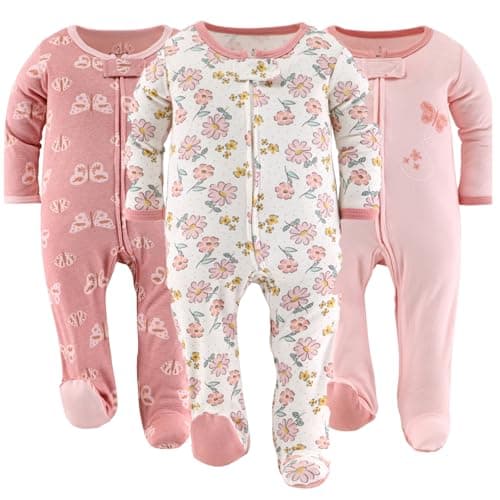 The Peanutshell Baby Sleepers for Girls Set of 3 Newborn Baby Clothes Soft Cotton Girl Footed Pajamas Newborns Infants Clothes Gift Set Boho Butterfly