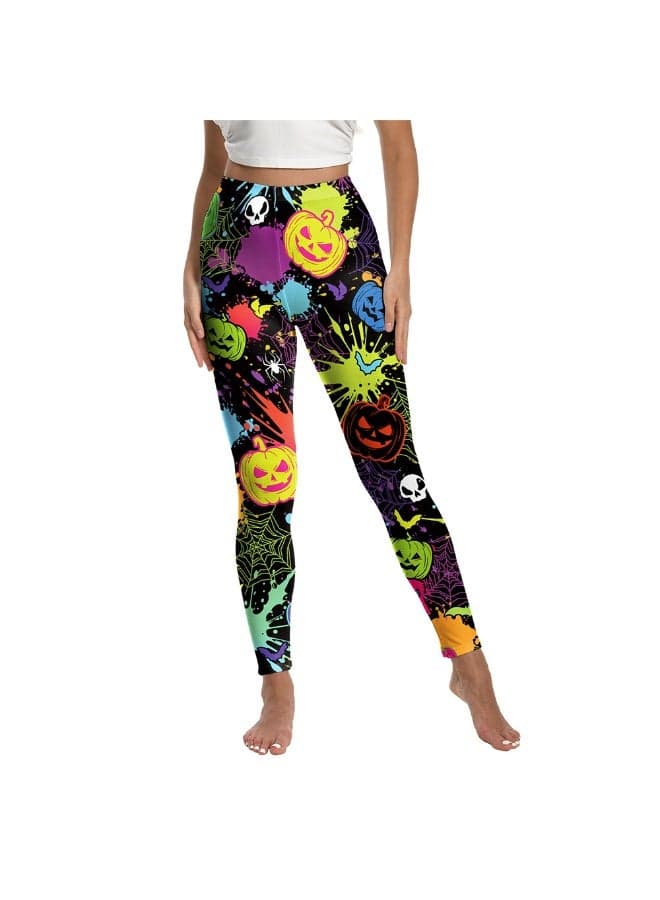 European And American Style Women's Skull-head Pumpkin Digital Print Yoga Pants For Halloween