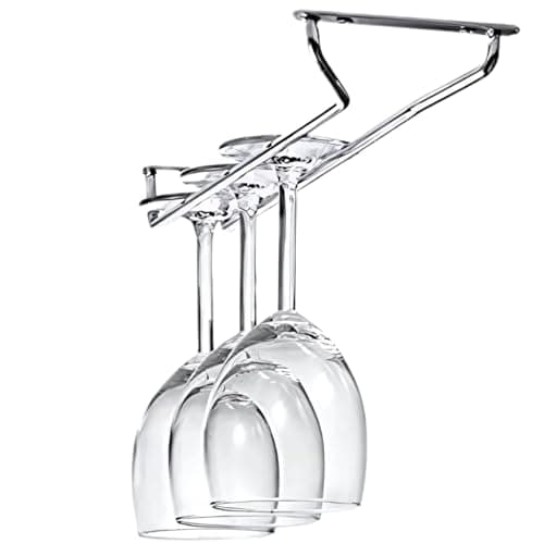 KEEPWELL Chrome plated Single line Glass Rack, Wine glass holder, Upside down glass hanging holder, Stemware Rack, Stemware Hanger for Kitchen/Bar/Pub