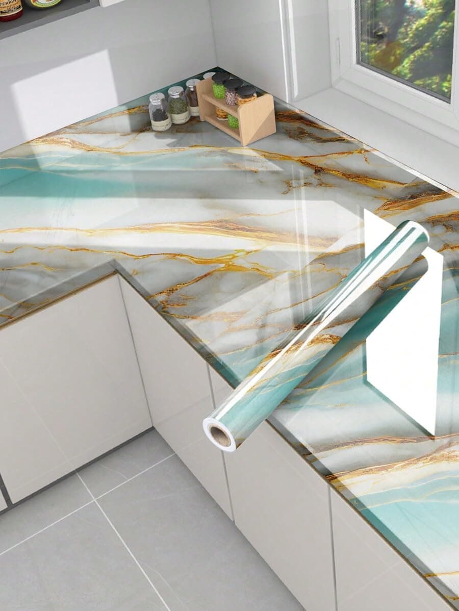 TEKCOOL Premium Wall Stickers DIY Wallpaper Vinyl Marble Peel and Stick Waterproof Wallpaper for Home Kitchen Countertop Cabinet Furniture Oil Proof Kitchen Stickers(60x200cm) (Premium Sky Gold-2pc)
