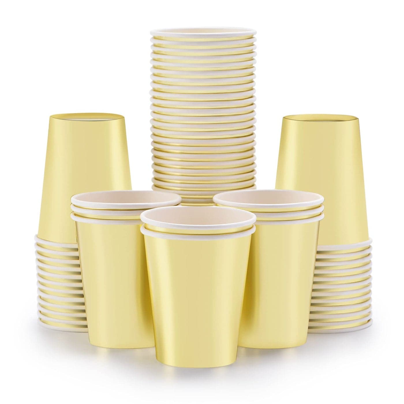 Gold Paper Cups 9 oz 50 pack Disposable Coffee Cup Hot Cold Drinks Tea Water Milk Juice Beverages Glitter Holographic Gold Party Decorations for Picnic Home Birthday Wedding Anniversary Christmas
