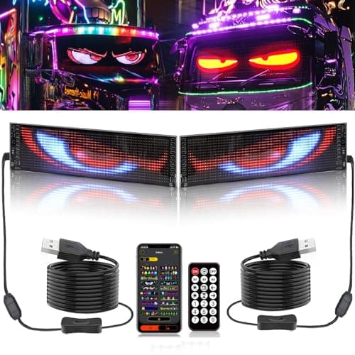 2 Pack Devil Eyes Lights for Cars, 23in Flexible LED Display Screen Panel for Truck/SUV Window, Dynamic Personalized Programmable LED Eyes for Truck Windshield with Remote and Bluetooth APP Control