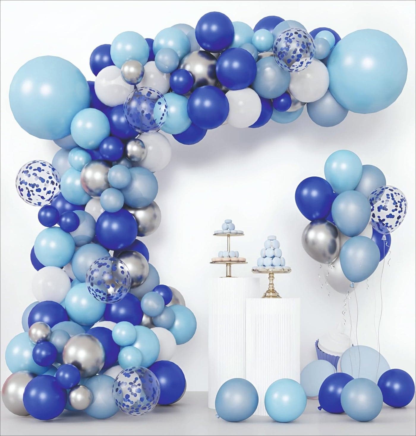 YOURS DECOR Blue Balloons Garland Arch Kit, Blue and White Balloons, Royal Blue Baby Blue White Sliver Balloon Arch For Kids, Adults Decoration Items For Boy, Girl Wife, Husband Decoration Kit