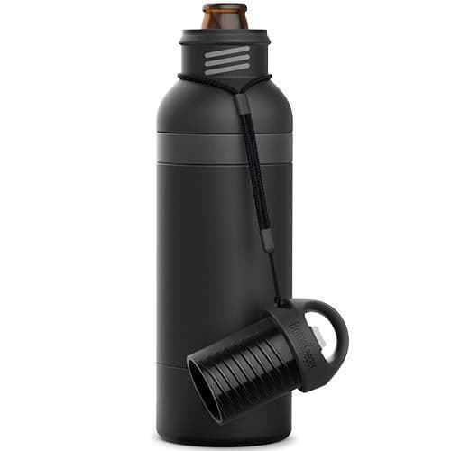 BottleKeeper X Double Walled Vacuum Insulated Bottle with a Bottle Opener Built into the Tethered Cap 12oz Longneck Protects Keeps Your Beer Cold Up To 6 Hours Black