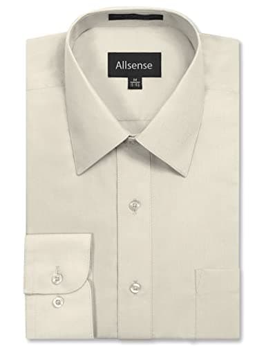 Allsense Men's Regular-Fit Long-Sleeve Dress Shirt, Ivory Cream, Large