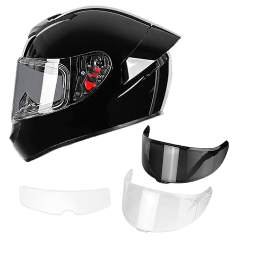 Full Face Motorcycle Helmet for Adults with DOT Approved, Gloss Black Lightweight Aerodynamic Street Bike Helmet for Men and Women, Three Layers Protection