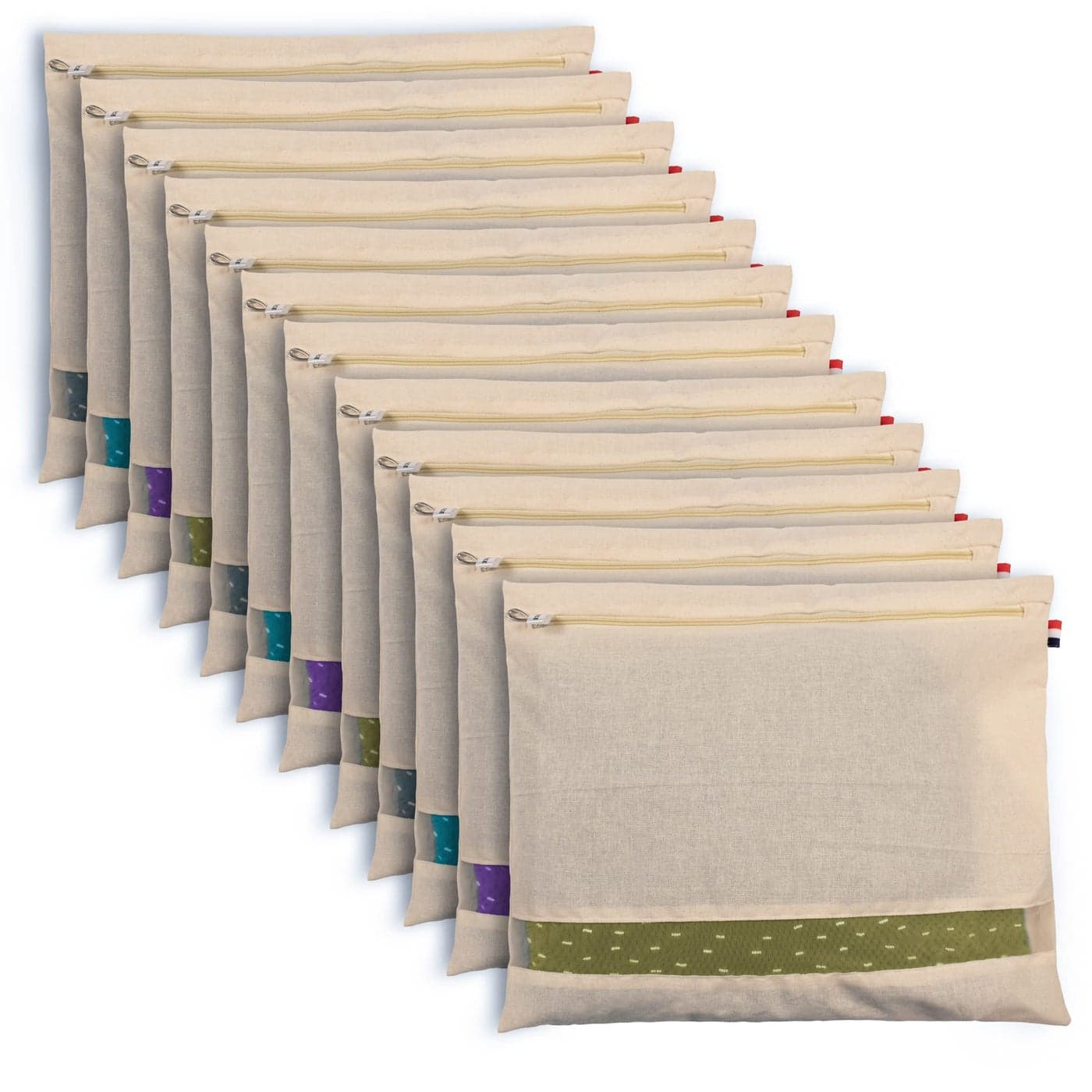 SOLSTICE Cotton Saree Bags Covers for Storage Set with Zip Closure for Clothes Bags and Wardrobe Organizer with Transparent mesh window 16 x 14 Inches Pack 0f 12