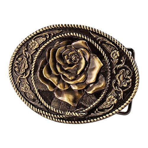 Buckle Rage Bronze Vintage Rose Decorative Belt Buck Snap On Antique Western, Medium