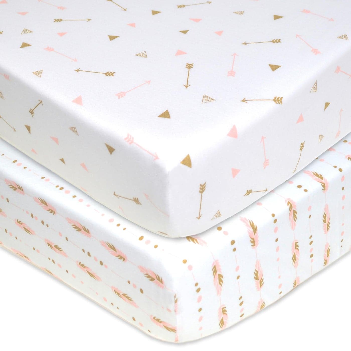 American Baby Company 2 Pack Fitted Crib Sheets 28 x 52 Soft Breathable Neutral 100 Cotton Jersey Sheet Sparkle GoldPink FeathersArrows for Boys and Girls Fits Crib and Toddler Bed mattresses
