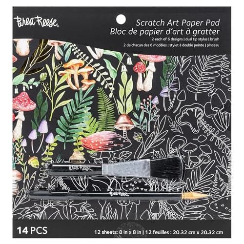 Brea Reese Scratch Art Paper Pad Nature 12 Designs 8x8 Tear Out Pages Metallic Guided Art Kit Adult Craft Activity Mindful Relaxation