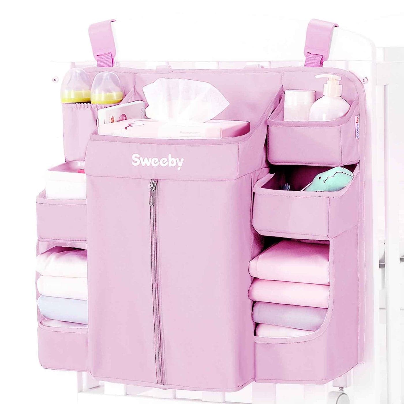 Sweeby Diaper Organizer for Changing Table and Crib Nursery Diaper Stacker Hanging Caddy for Baby Essentials