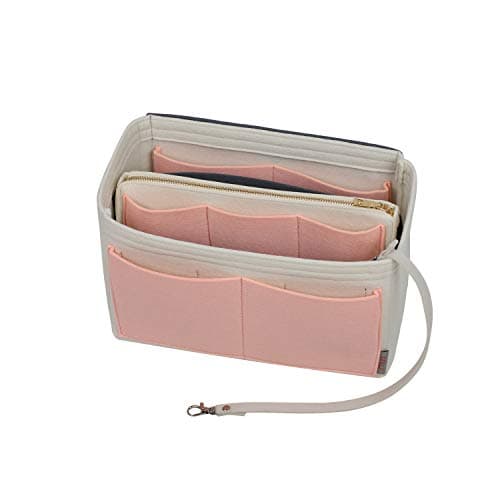 ZTUJO Purse Organizer Insert Felt Bag Organizer with Metal Zipper Handbag Tote Shaper For Speedy Neverfull Tote 7 SizesXLarge WhiteBrush Pink and Grey