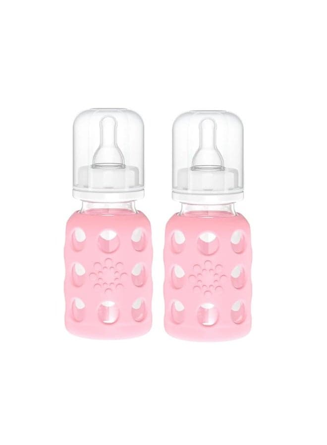 Lifefactory Glass Baby Bottle with Silicone Sleeve 4 Ounce - 2 Pack - Pink