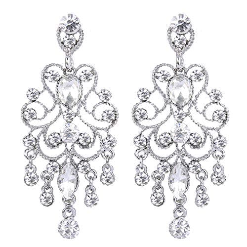 BriLove Wedding Bridal Dangle Earrings for Women Vintage Style Crystal Drop Hollow Filigree Chandelier Earring for Prom Accessories Clear Silver-Tone