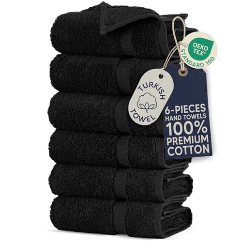 Towel Bazaar 6-Piece Hand Towel Set, 100% Premium Cotton Turkish Towels, 16x30 Luxury Towel Super Soft and Absorbent, Perfect Use for Bathroom, Shower Towels - Black