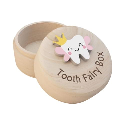 QWLWBU Tooth Fairy Box3D Tooth Box Keepsake Holder for Lost ToothTooth Keepsake Storage Box for Boy GirlCartoon Wooden Tooth Fairy for Birthdays Baby Shower HolidaynaturalSize197 x 138inch