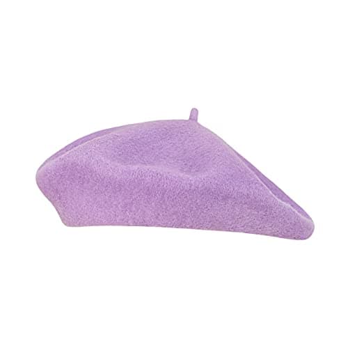 Gllutt Women Wool Beret Hat French Style Solid Color (Lilac)
