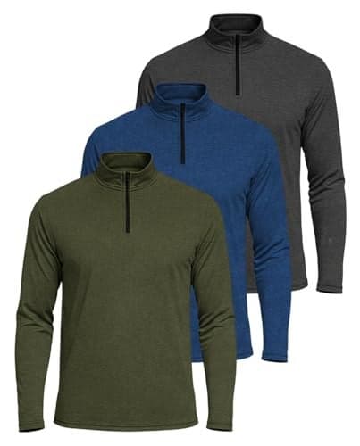 Real Essentials 3 Pack: Men's Dry-Fit Active Quarter Zip Long Sleeve Athletic Performance Pullover (Available in Big & Tall) Set 6 XXL