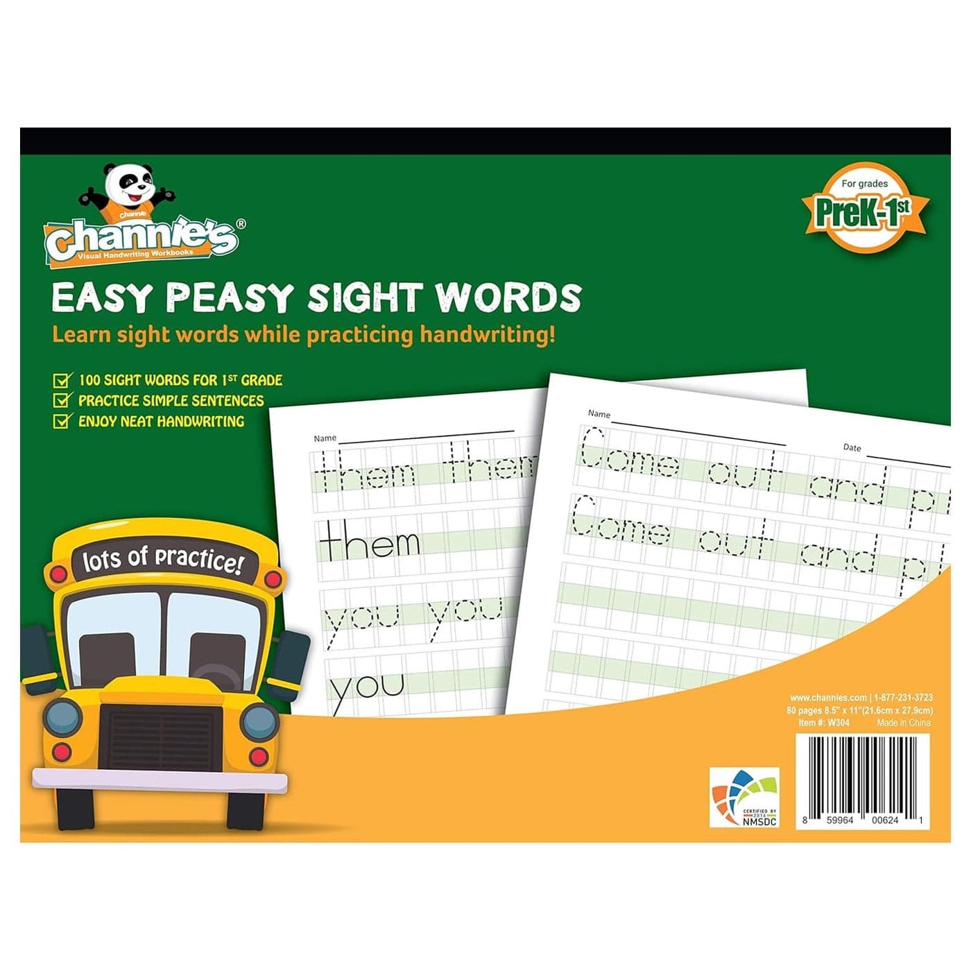 Channies Easy Peasy 100 Sight Words Workbook Practice Printing Tracing Handwriting 80 Pages PreK First Grade Workbooks Size 85 x 11 Homeschool Handwriting Practice for Kids