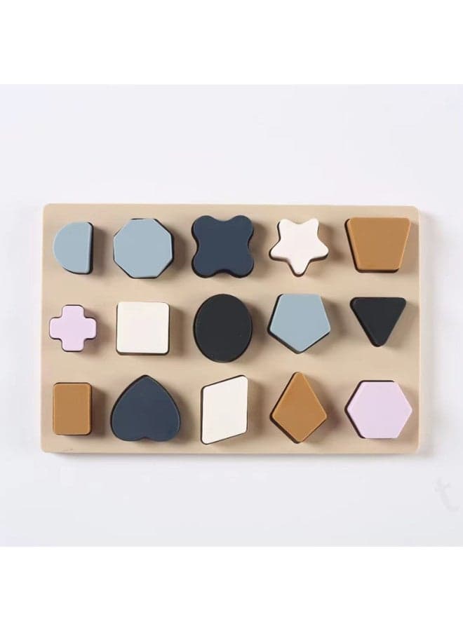 Jigsaw Puzzles Silicone Children's Early Childhood Education Baby Can Bite Cognitive Silicone Jigsaw Puzzles Silicone Toys-Color:Shape Cognitive Silicone Plate (blue Gray Brown White)