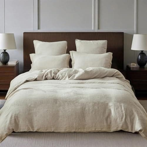 Simple&Opulence 100% Linen Duvet Cover Set, Natural French Flax Duvet Cover Twin Size, Breathable Soft Comfy Linen Bedding Comforter Cover with 1 Pillowcase (68"x86")