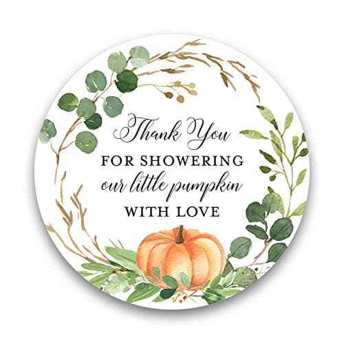 2 Round Greenery Little Pumpkin Thank You Favor Stickers 40 Labels