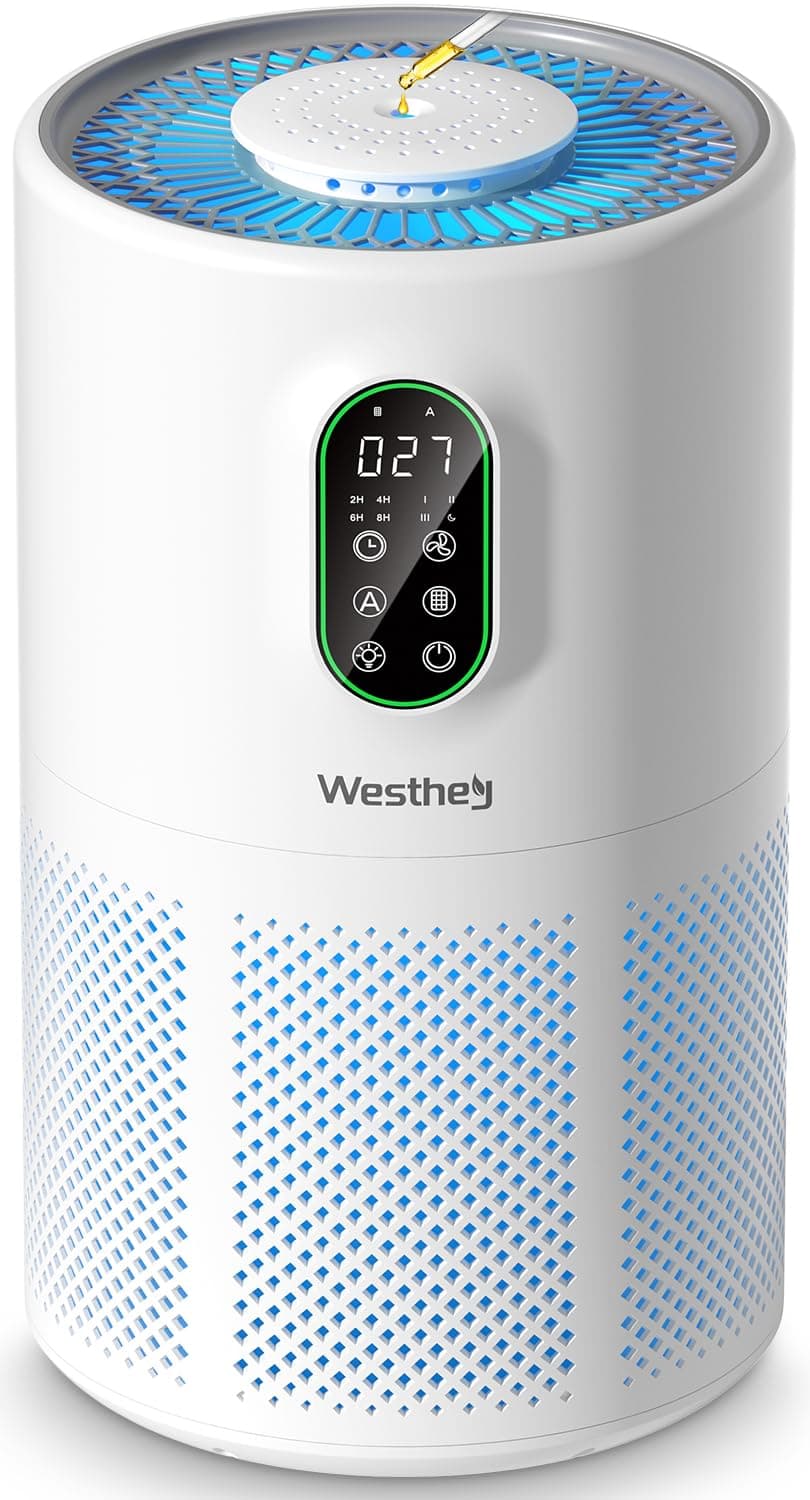 WESTHEY Air Purifiers for Home up to 1650 ft H13 True HEPA Air Purifier for Bedroom with Air Quality Monitor Air Cleaner for Smoke Dust Dander Wildfire
