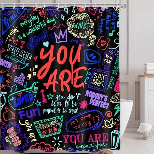AMBZEK Kids Quotes Shower Curtain,Teens Boys Funny Neon Colorful Positive You are Motivational Inspirational Versers Polyester Toddler Fun Bathroom Curtains Decor Set with 12 Pack Hooks 60Wx72L Inch
