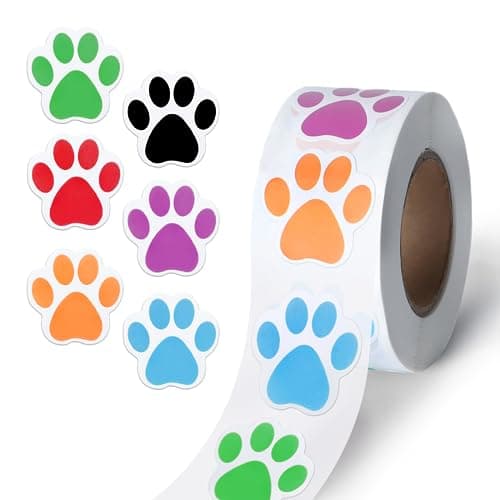 500 Pcs Paw Print Sticker 1 Colorful Cute Dog Cat Paw Sticker Small Puppy Patrol Print Label Roll SelfAdhesive for Gifts Party Decoration Envelope Seals Student Awards