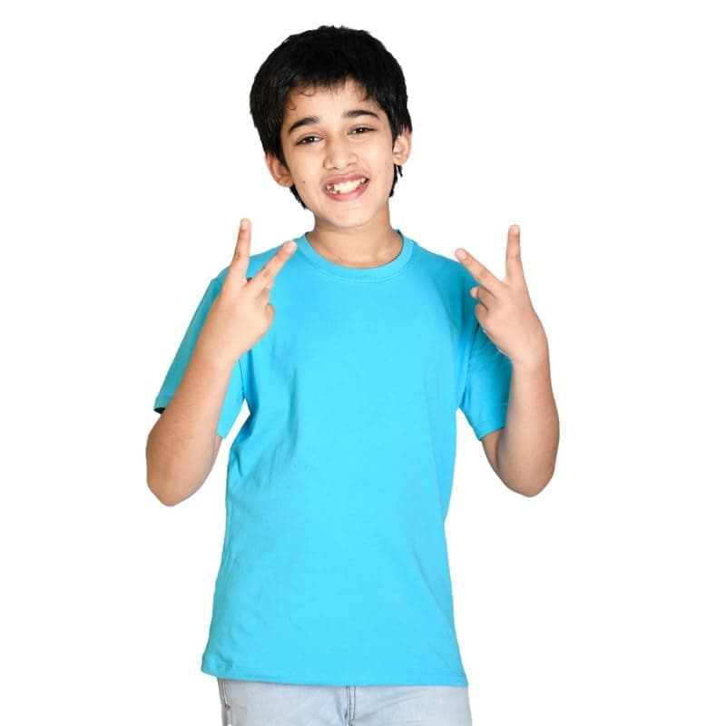 Nusyl Boys Solid Short Sleeves Cotton T-Shirt | Round Neck | Half Sleeve | Plain-Regular Fit | Group 2 Sky Blue