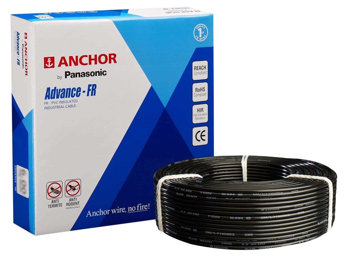 Anchor by Panasonic Advance FR Electric Wire 6 sq mm PVC Insulated Copper Wire for Home Wiring 90 Meter Electric Wire Cable for Industrial and Domestic Connections Black 27437BK
