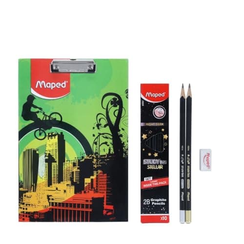 Maped Exam kit 12pc Set (City Theme)|High-End Clipboard and Wooden Dark Pencils|High Quality Products|Exam Pad for Students|Ideal for School Students | Essential Exam Kit