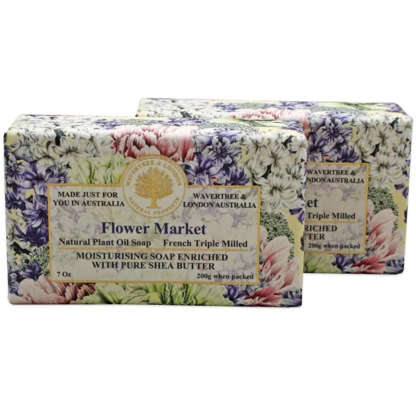 Wavertree London Flower Market Scented Natural Soap 2 Bars 7oz Moisturizing French Triple Milled Soap Bars enriched with shea butter Pure Plant Oil Bath Body Soap for All Skin Types