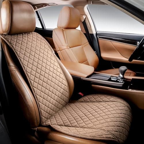 IVICY Faux Linen Car Seat Cover for Cars - Durable & Non-Slip - Front Car Seat Protector Covers for Most Automotive, Vans, SUVs, Trucks - 1 Unit – Cool Brown