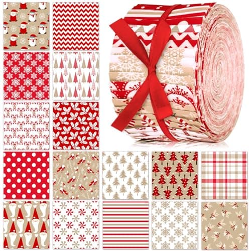 Fanfanwin 40 Pcs Hot Cocoa Christmas Quilting Fabric Roll 256 Inch Precut Fabric Squares Jelly Patchwork Snowflake Red Cardinal Plaid Strips Materials for Winter Xmas Holiday Craft Sewing Panels DIY