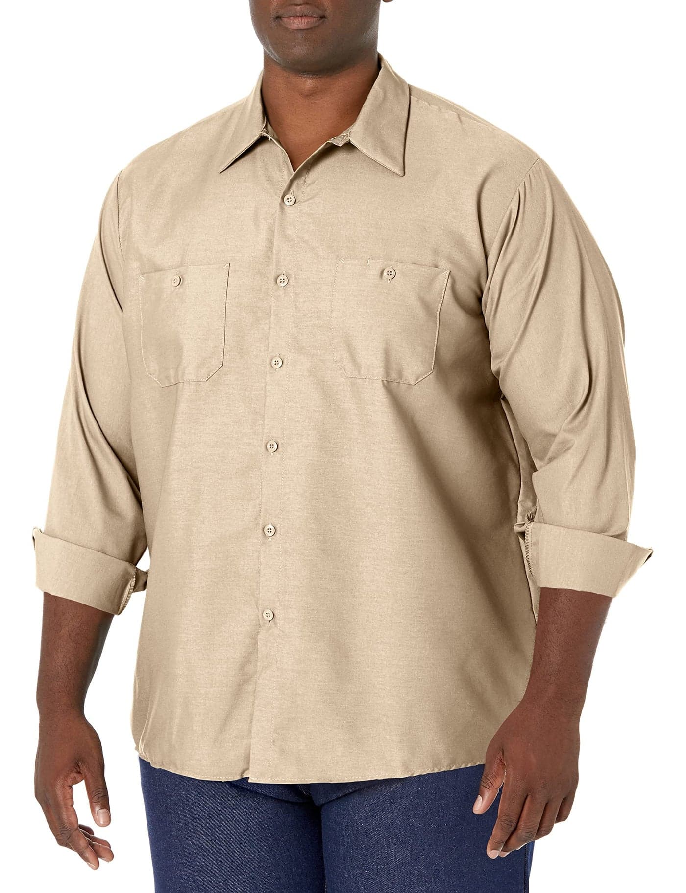 Red Kap mens Industrial Shirt, Regular Fit, Long Sleeve Work Utility Button Down Shirt, Light Tan, Medium US