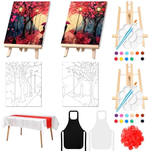 Zhanmai 112 Pcs Sip and Paint Kit for Adults Couples Painting Kit Date Night Pre Drawn Canvas to Paint at Home Party Supplies Stretched Canvas Couple Romantic Activity(Romantic Road,8 x 10 Inch)