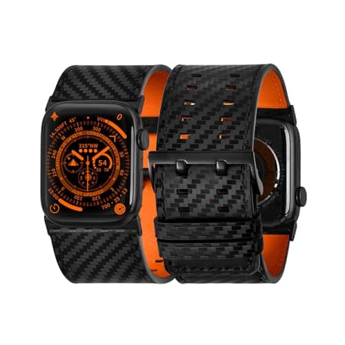 Tefeca Dual Series Band Compatible with Apple Watch Ultra 2Ultra 49mm Series 10 46mm Series 987 45mm SE2SE654 44mm Carbon Fiber Leather with Black Adapters 49464544mm