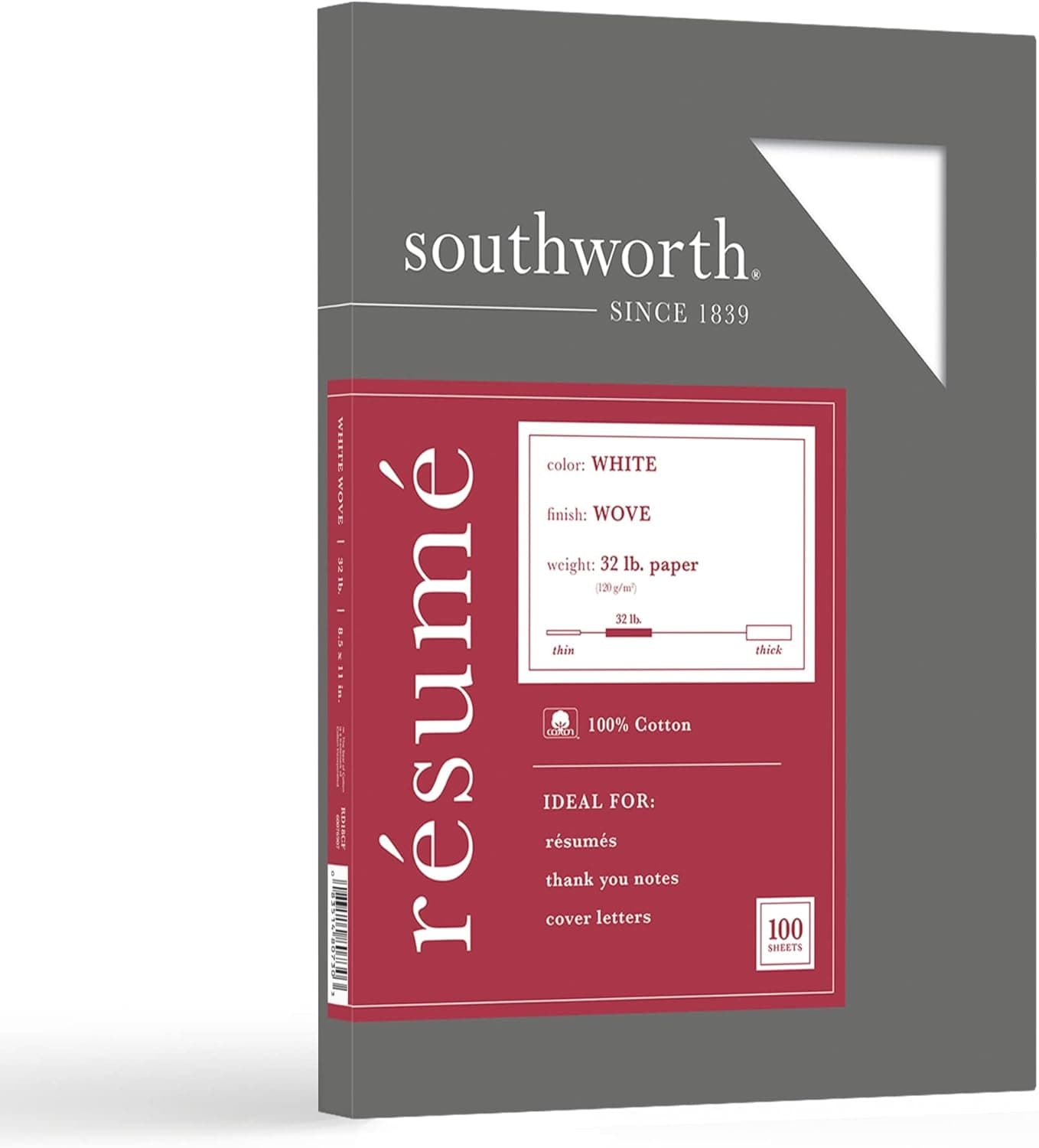 Southworth 100 Cotton Rsum Paper 8 12 x 11 32 Lb 100 Recycled White Pack Of 100
