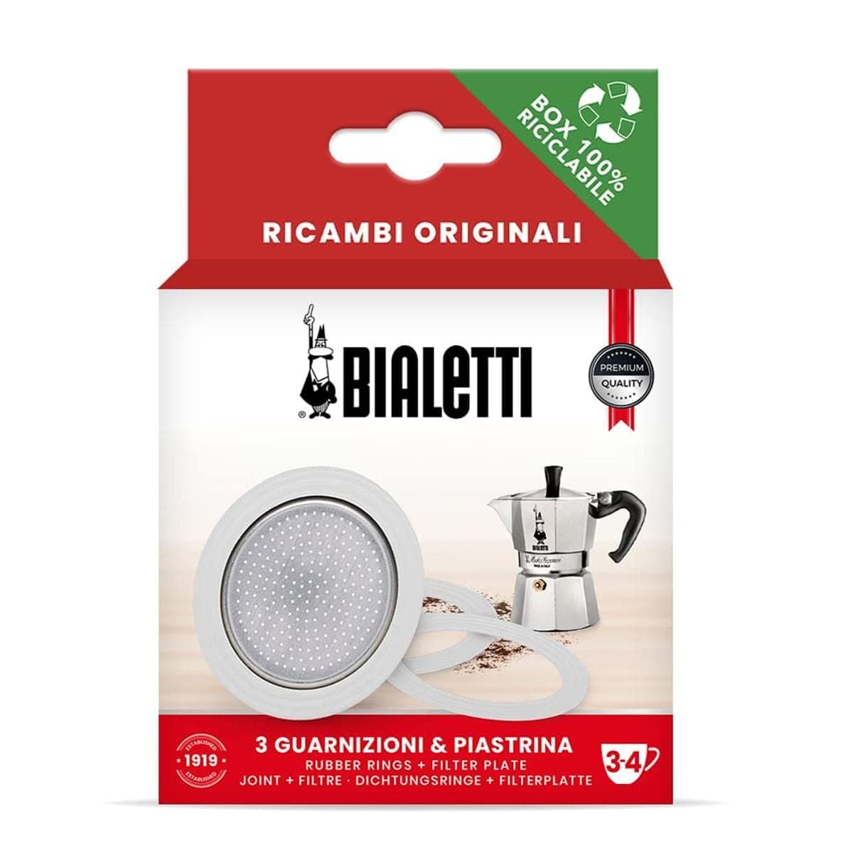 Bialetti Spare Parts Includes 3 Gaskets and 1 Plate Compatible with Moka Express Fiammetta Break Happy Dama Moka Melody Alpina Moka Timer and Rainbow 34 Cups